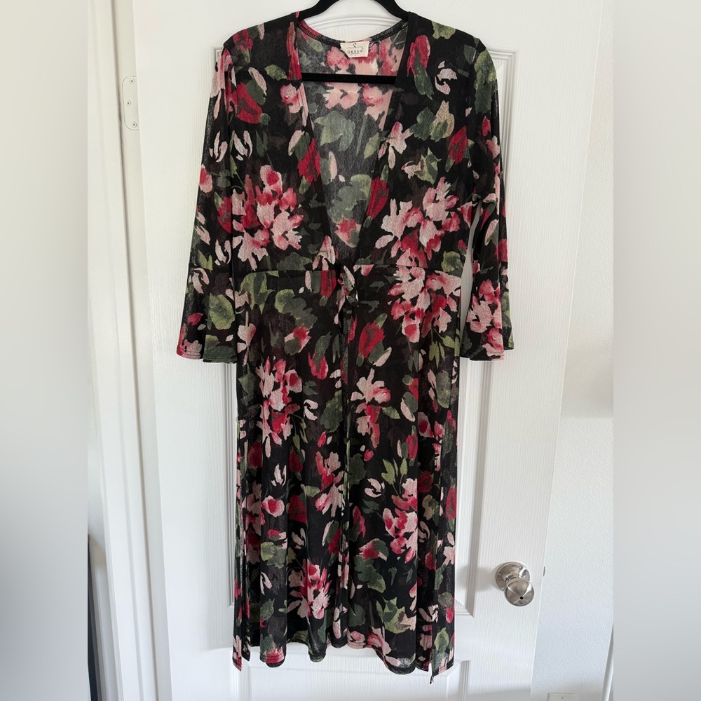 Black Sheer Floral Duster Sz L